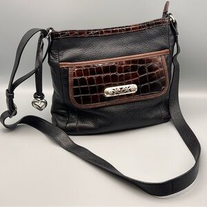 Brighton Eve Delight Genuine Pebbled Leather Shoulder Bag With Embossed Croc Det